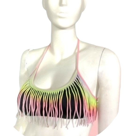 Pink Victoria’s Secret ombré tie dye pink yellow fringe bikini top - Picture 2 of 3